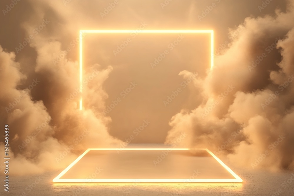 Poster illuminated square platform in simulated cloud environment
