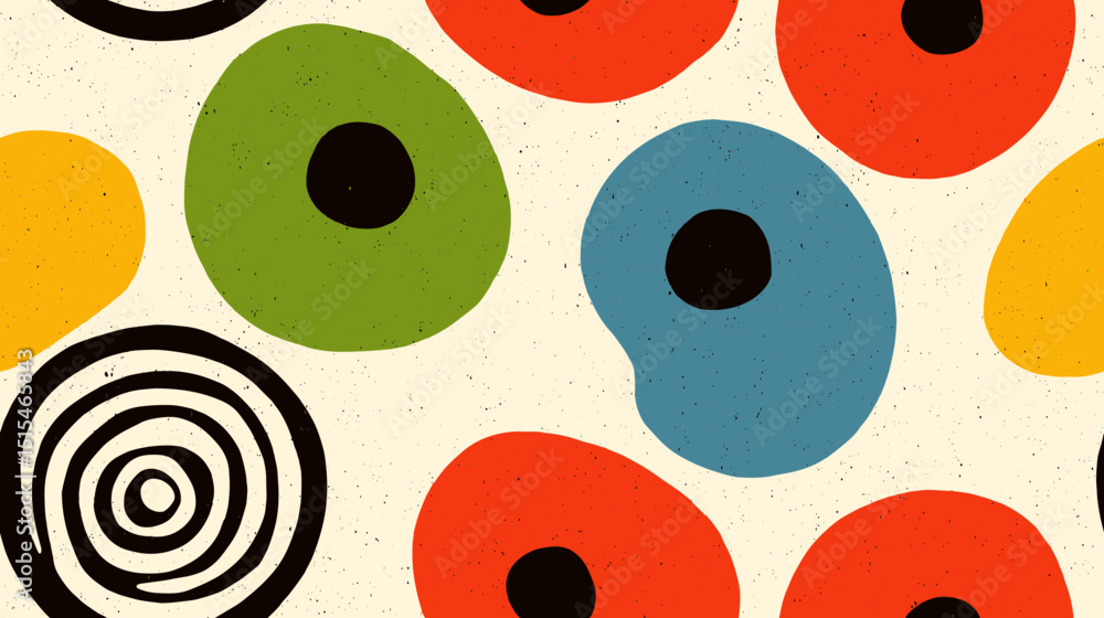 Aufkleber colorful abstract patterns with circles and swirls on beige background