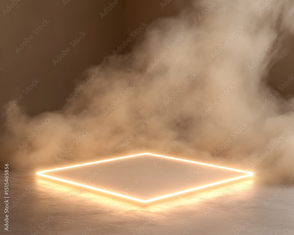 Poster illuminated square platform in smoky setting