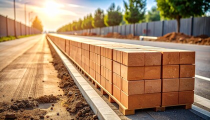Stacked Bricks Ready for Road Construction Project