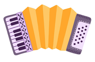 Cute retro accordion, vector musical instrument illustration in flat style for graphic design