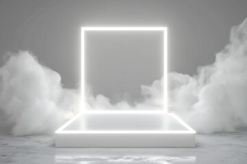 White Platform with Neon Outline and Fog