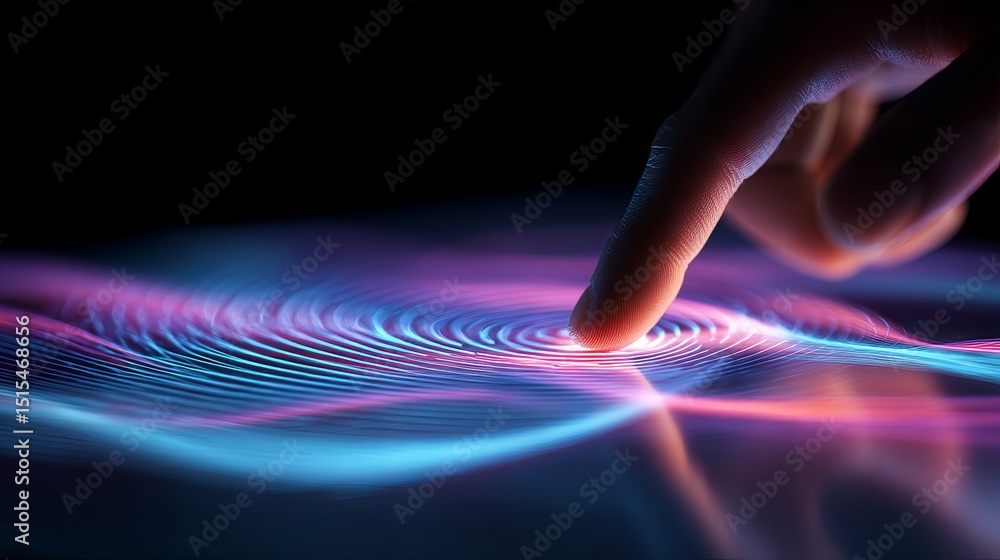 Poster abstract digital fingerprint futuristic technology background neon pink blue waves modern design glo