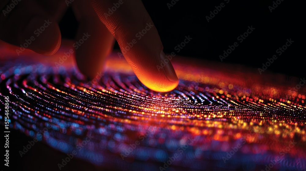 Aufkleber abstract fingerprint pattern digital art glowing red orange blue technology background futuristic de