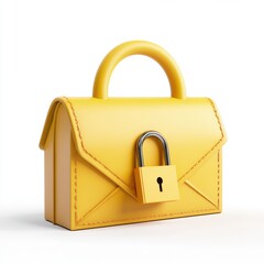 A bright yellow handbag with a metallic padlock conveys security and exclusivity against the white background
