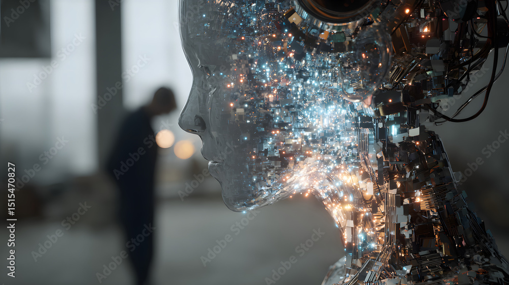 Poster glimmering artificial intelligence a humanoid robot's digital transformation and the future of consc