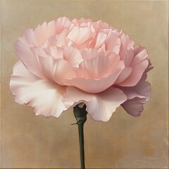 A single pink carnation blooms on a painted canvas with visible texture details