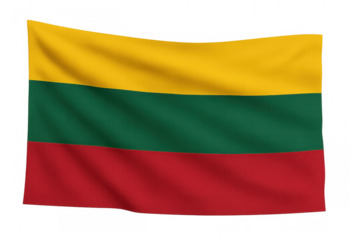 Lithuanian flag waving on transparent background, perfect for digital compositions and designs related to lithuania, its culture, and national identity
