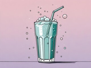 A refreshing glass of fizzy soda with bubbles and a straw, set against a pastel background. Perfect for beverage branding and summer-themed visuals.