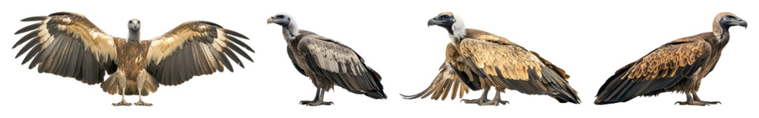 Obraz premium Set of Four White backed Vultures in Different Poses Wildlife Collection