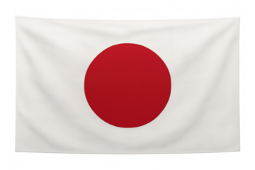 Realistic japanese flag waving gracefully against a transparent background, symbolizing national pride and cultural identity with vibrant red and white colors