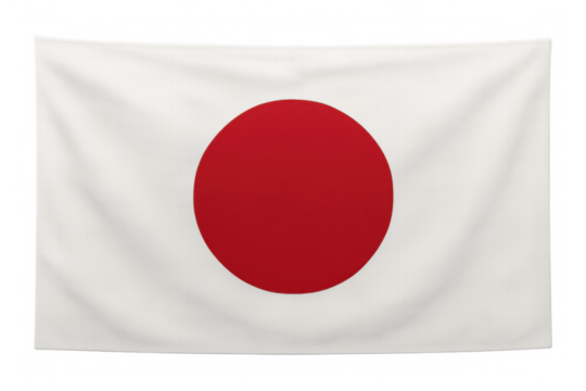 Realistic japanese flag waving gracefully against a transparent background, symbolizing national pride and cultural identity with vibrant red and white colors