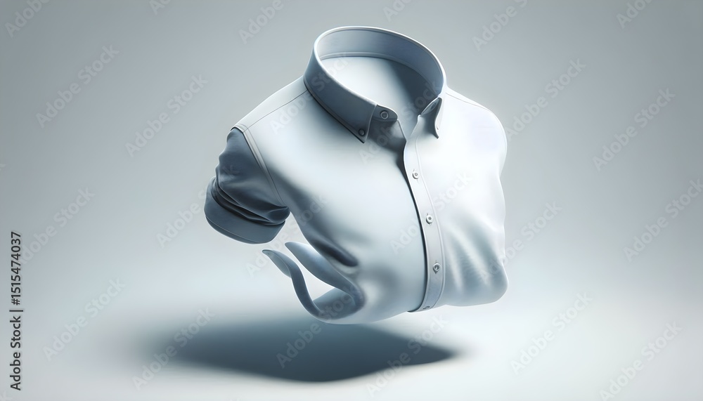 Poster realistic 3d rendering of a relaxed-fit shirt with visible collar and button details, hovering gentl