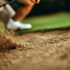 Golf Shot Sand Explosion from Bunker Close-Up, sports , action
