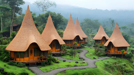 Tropical Thatch Cottages Illustration