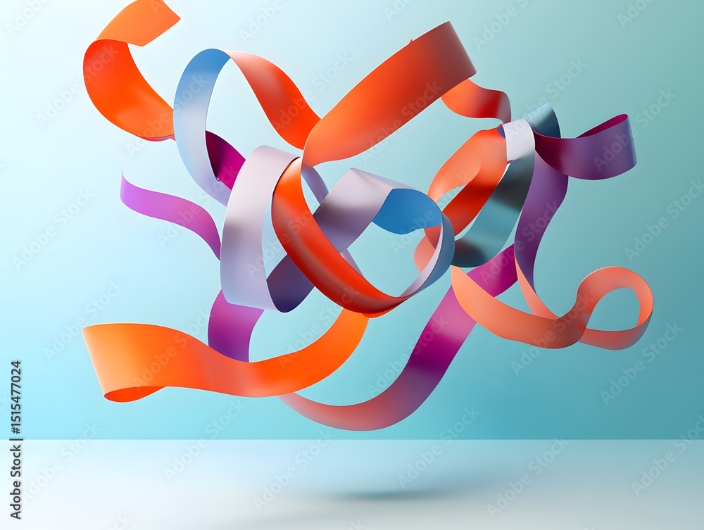 Poster ribbon's dance: a dynamic dance of colorful ribbons floats against a soft gradient backdrop, creatin