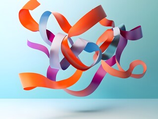Ribbon's Dance: A dynamic dance of colorful ribbons floats against a soft gradient backdrop, creating a visual spectacle of abstract art and artistic expression.