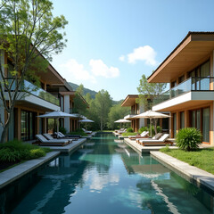 Eco-Friendly Resorts: Showcasing Renewable Energy Systems & Sustainable Hospitality Practices | Perfect for Nature Lovers & Eco-Conscious Travelers | Stock Photo Concept