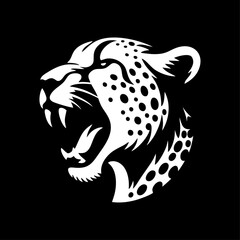 Cheetah head logo vector illustration template black and white. Simple design a fierce animal roaring