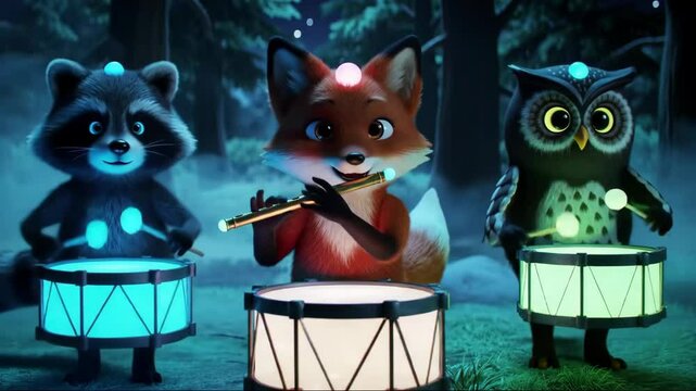 Animated forest animals playing music