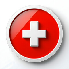 Obraz premium Red circular icon with white cross symbol on a clean background 