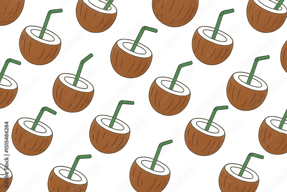 Poster transparent coconut beverage pattern featuring refreshing summer vibes and tropical design elements