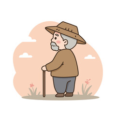 Elderly man standing with cane against pastel background outdoors  