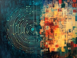 Digital Evolution: An artistic and conceptual representation of technology's transformative power, showcasing a dynamic interplay of digital circuits and data clusters.