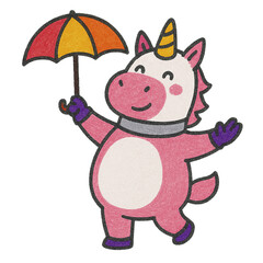 Cute Pink Unicorn Holding Umbrella – Whimsical Cartoon Illustration for Kids Of All Ages