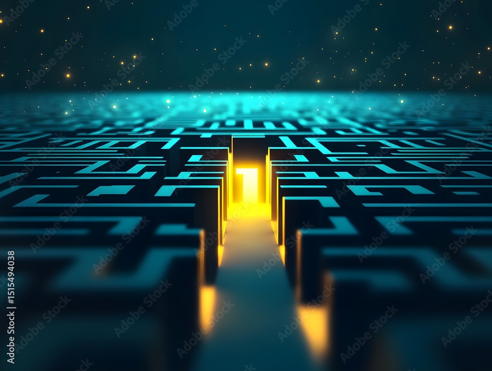 Poster maze of enlightenment: navigate the intricate corridors towards the illuminating beacon of enlighten