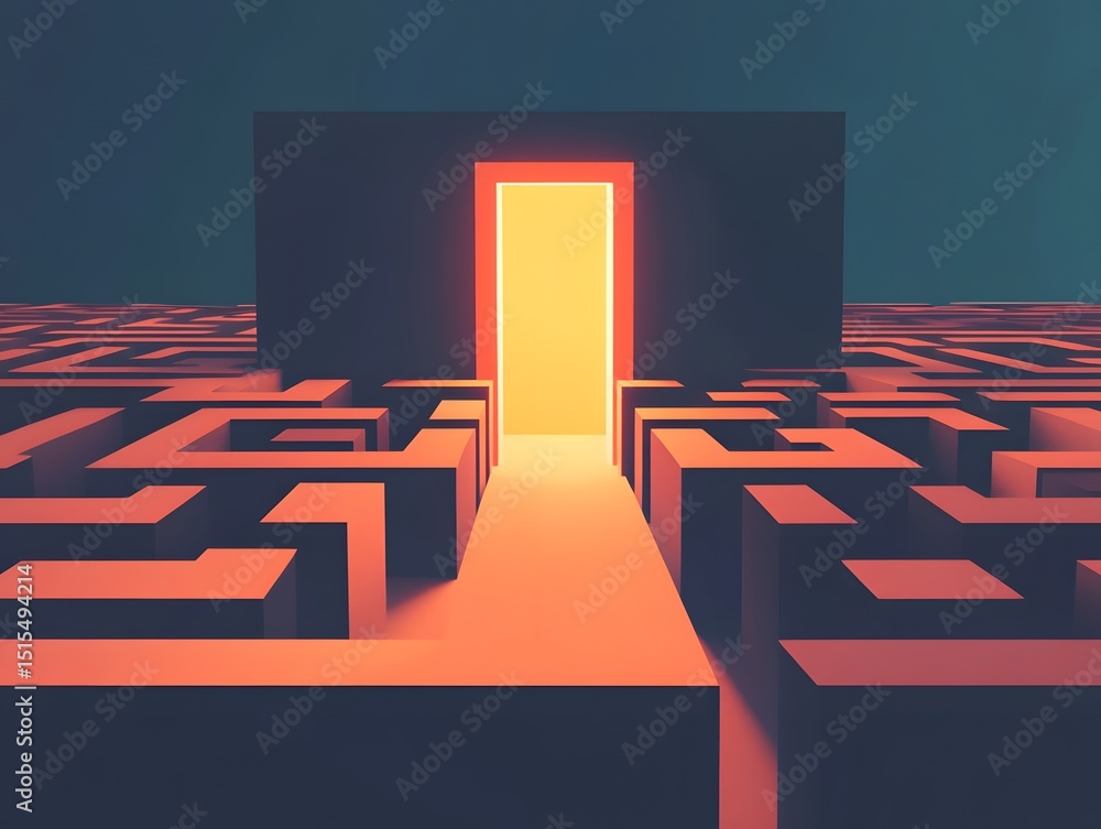 Poster path to enlightenment: a captivating conceptual scene depicting the intricate journey through a maze