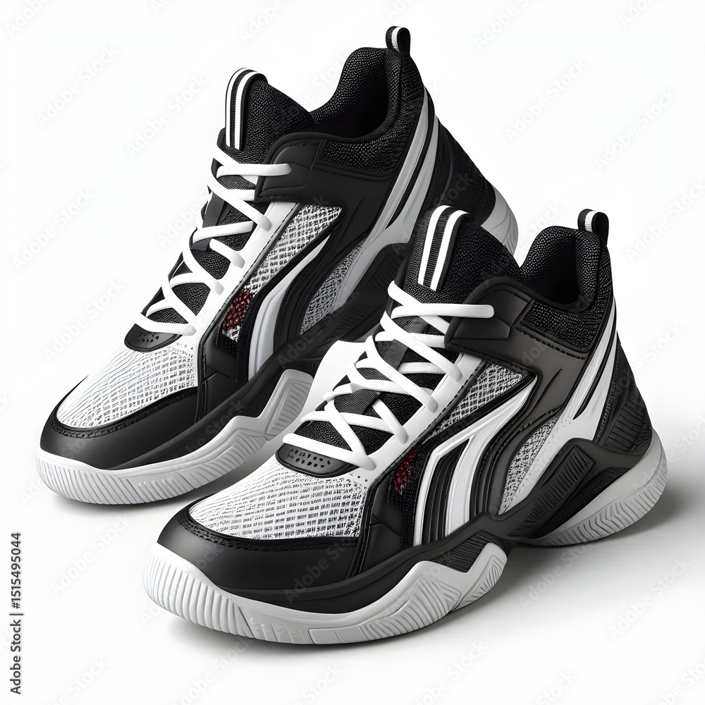 Poster dynamic angled view of realistic volleyball shoes with mesh and synthetic leather texture isolated o