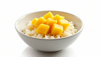 Refined Sticky Rice and Mango: A Culinary Delight for Dessert Menus - Showcasing Grain Texture and Mango Ripeness in Elegant Presentation for Food Blogs and Culinary Portfolios