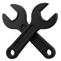 Black Wrench Tool with Glossy Surface and Bold Design 3d icon in cartoon plastic style minimal isolated on transparent white background, clipping path