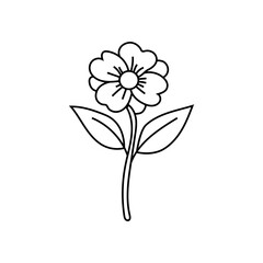 Flower line illustration. Simple petal vector. Green leaves detail. Minimalist plant design.