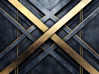 Obraz premium Abstract Deco: An abstract geometric pattern with overlapping metallic lines, merging elegance with sophistication, creating a captivating visual.
