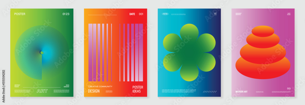 Poster modern gradient poster background vector set. cover template with vibrant perspective geometric pris