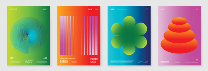 Fototapeta na wymiar Modern gradient poster background vector set. Cover template with vibrant perspective geometric prism shapes. Ideal design for social media, cover, banner, flyer. 