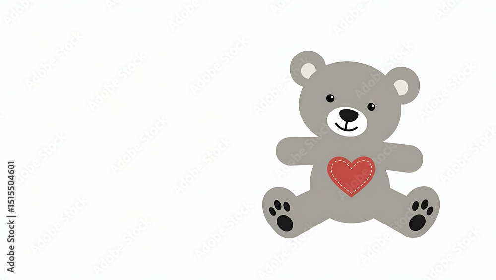 Poster infographic element: plush teddy bear silhouette with heart motif - minimal vector design for baby s