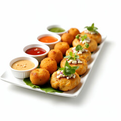 Delicious Thai Party Food: Bite-Sized Satay Skewers, Spring Rolls, and Fish Cakes with Dipping Sauces - Perfect for Buffets, Catering, and Event Planning Visuals