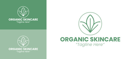Modern Organic Skincare Logo with Leaf and Water Drop Design in Green and White