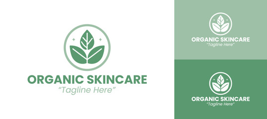 Eco-Friendly Organic Skincare Logo with Leaf Symbol and Green Color Scheme