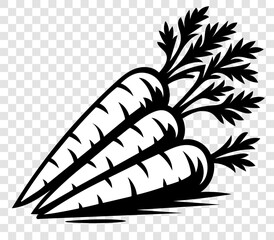 Three carrots are shown in a black and white drawing