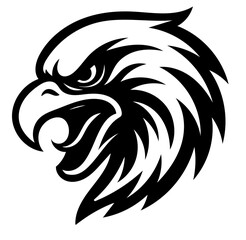Naklejka premium A black and white eagle head with a fierce expression