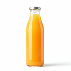 Photorealistic Juice Bottle Packaging on White Background - Transparent Glass, Vibrant Fruit Liquid, Crisp Label, Soft Condensation, Ideal for E-commerce & Promotions