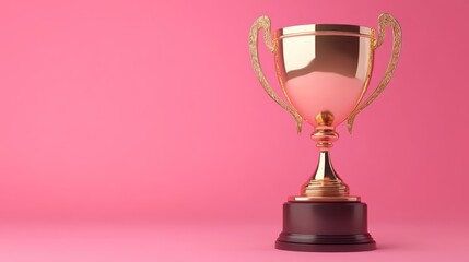 Fototapeta premium Elegant golden trophy on a vivid pink background representing triumph and success