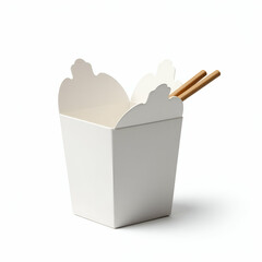 Chinese food box isolated on white background featuring authentic takeout container with glossy finish clear chopstick rest and subtle shadows optimized for menu mockups e commerce packaging previews 