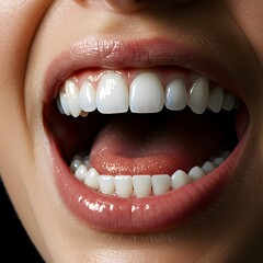 Obraz premium Close-up of Open Mouth Showing Healthy, Bright White Teeth and Pink Lips