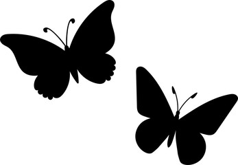 black silhouettes of butterflies isolated on white background. vector set of tropical insects