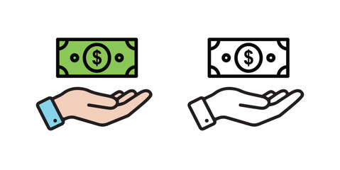 Hand with money color and black and white icons